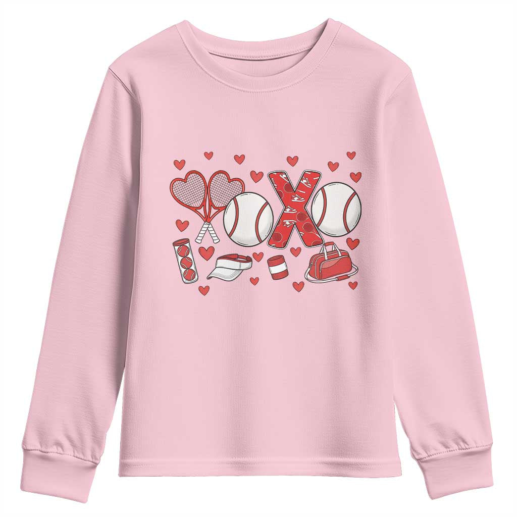 Cute XOXO Tennis Player Youth Sweatshirt Valentines Tennis Gift TS12 Light Pink Print Your Wear