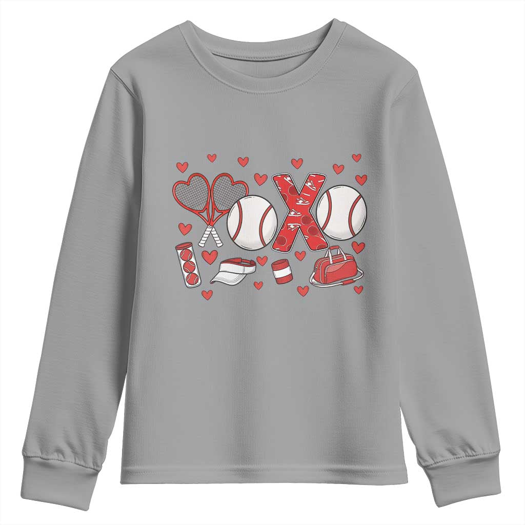 Cute XOXO Tennis Player Youth Sweatshirt Valentines Tennis Gift TS12 Sport Gray Print Your Wear
