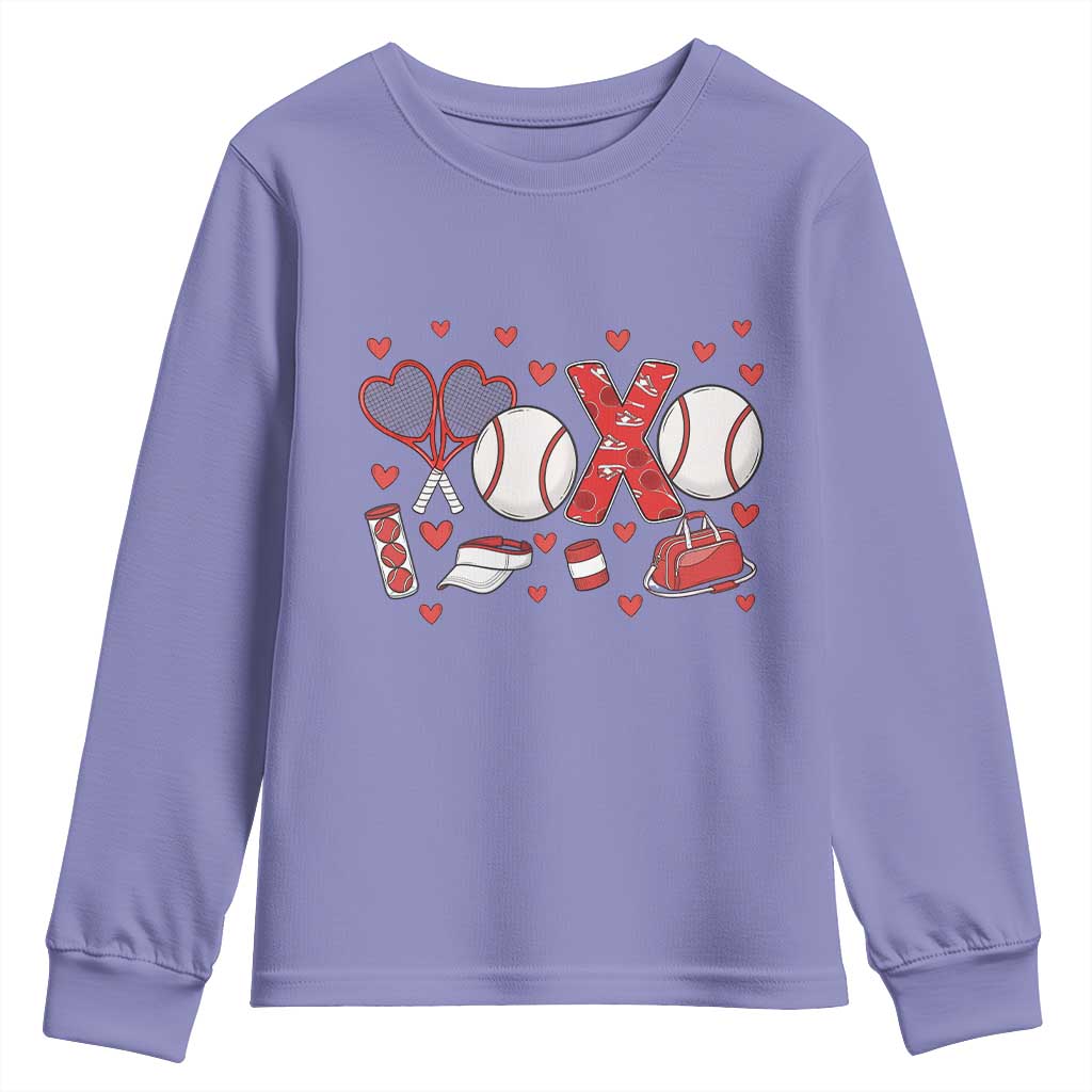 Cute XOXO Tennis Player Youth Sweatshirt Valentines Tennis Gift TS12 Violet Print Your Wear