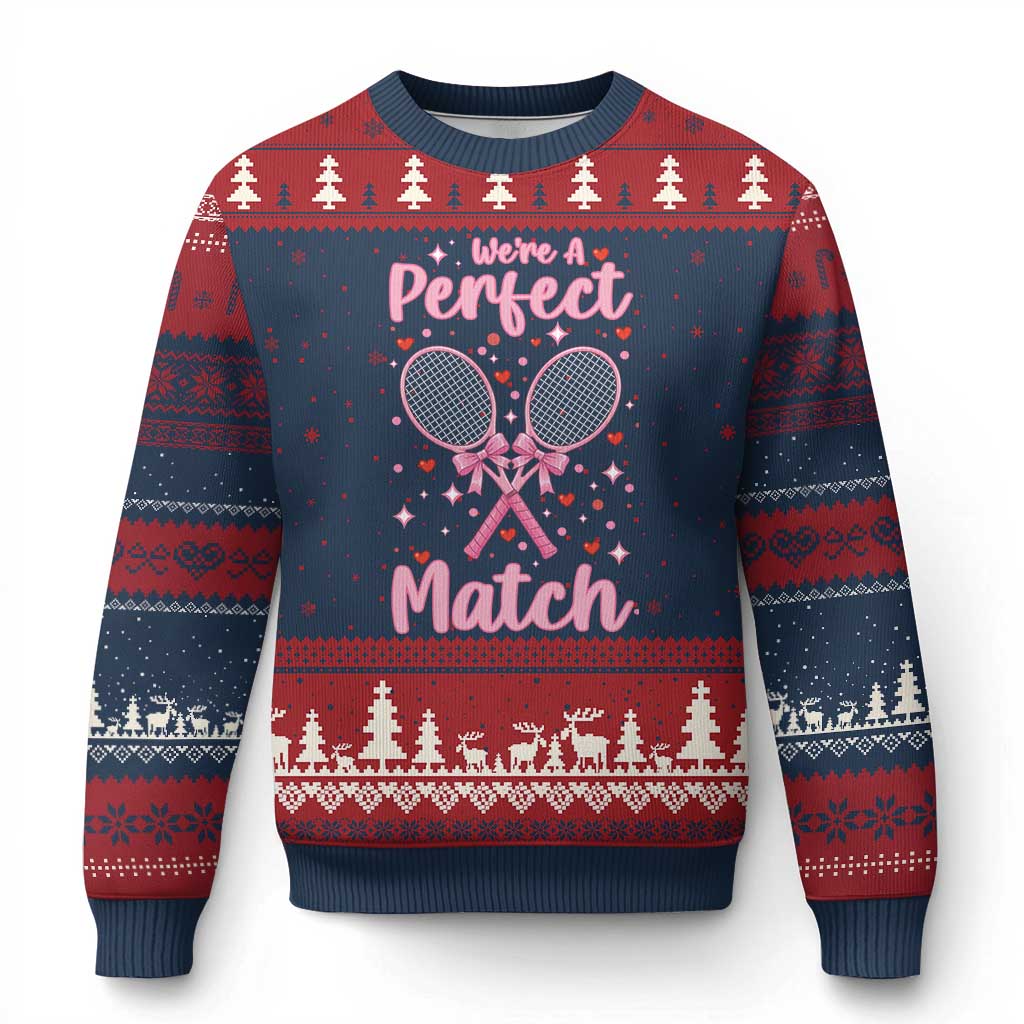 We Are A Perfect Match Ugly Christmas Sweater Funny Tennis Valentines TS12 Navy Red Print Your Wear