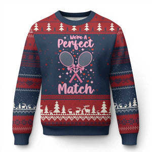 We Are A Perfect Match Ugly Christmas Sweater Funny Tennis Valentines TS12 Navy Red Print Your Wear
