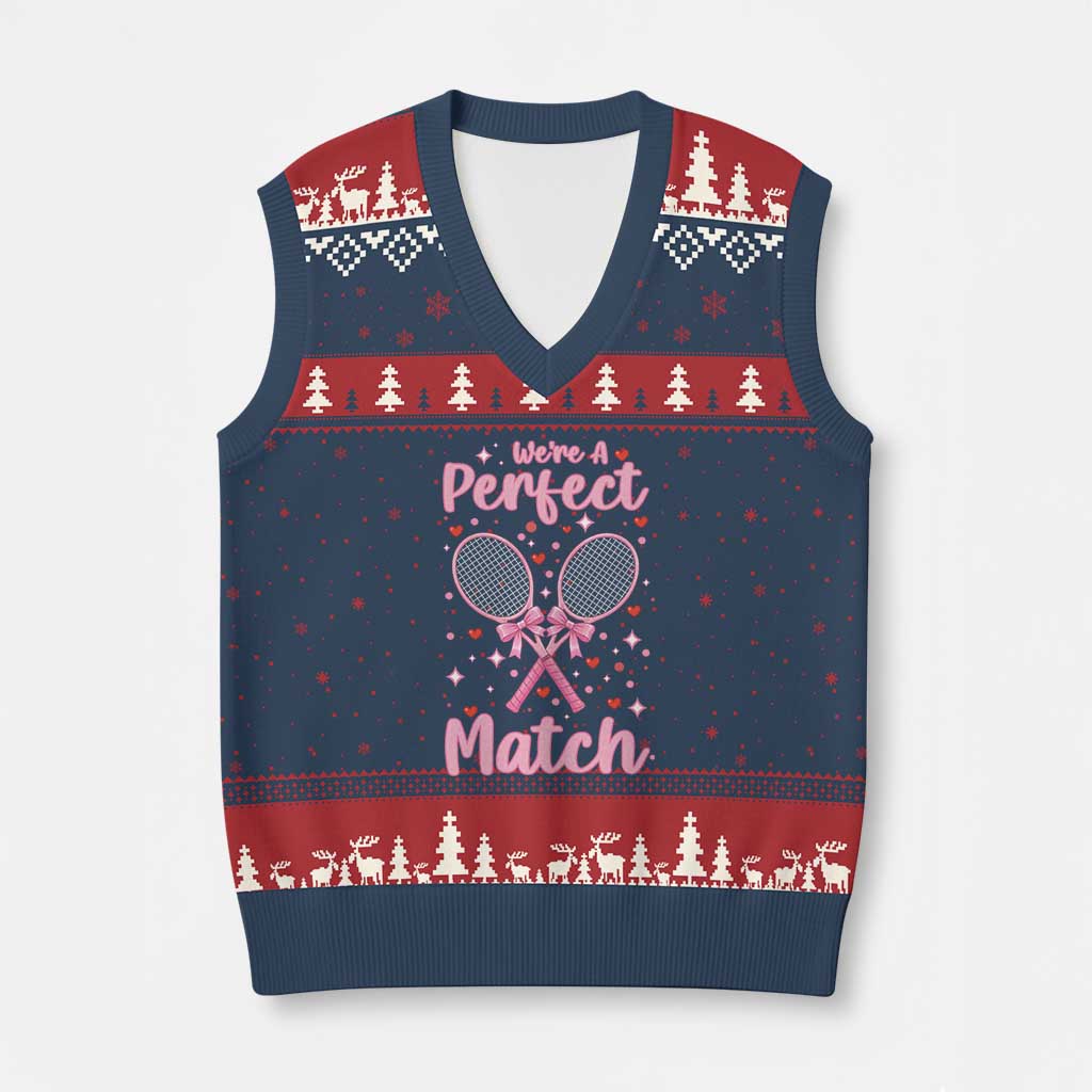 We Are A Perfect Match V-Neck Knit Sweater Vest Funny Tennis Valentines TS12 Navy Red Print Your Wear