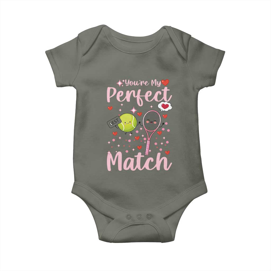 You Are My Perfect Match Baby Onesie Gift For Tennis Couple TS12 Military Green Print Your Wear