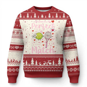 You Are My Perfect Match Ugly Christmas Sweater Gift For Tennis Couple TS12 Beige Red Print Your Wear