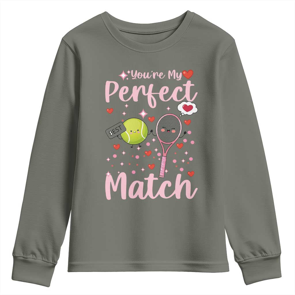 You Are My Perfect Match Youth Sweatshirt Gift For Tennis Couple TS12 Military Green Print Your Wear