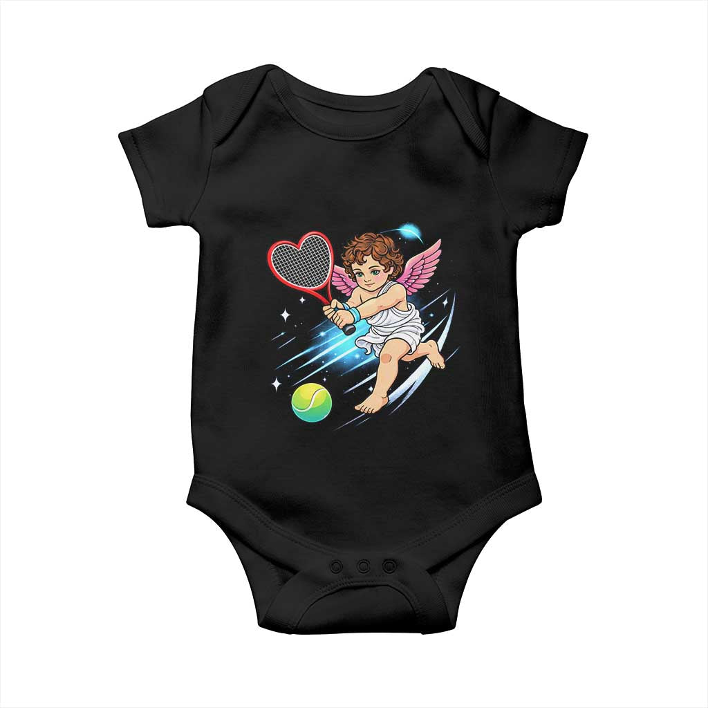 Funny Cupid Tennis Player Baby Onesie Valentines Day Gift TS12 Black Print Your Wear