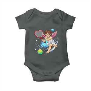 Funny Cupid Tennis Player Baby Onesie Valentines Day Gift TS12 Dark Heather Print Your Wear