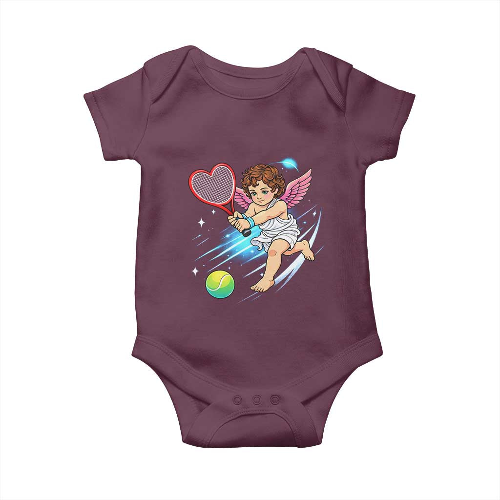 Funny Cupid Tennis Player Baby Onesie Valentines Day Gift TS12 Maroon Print Your Wear