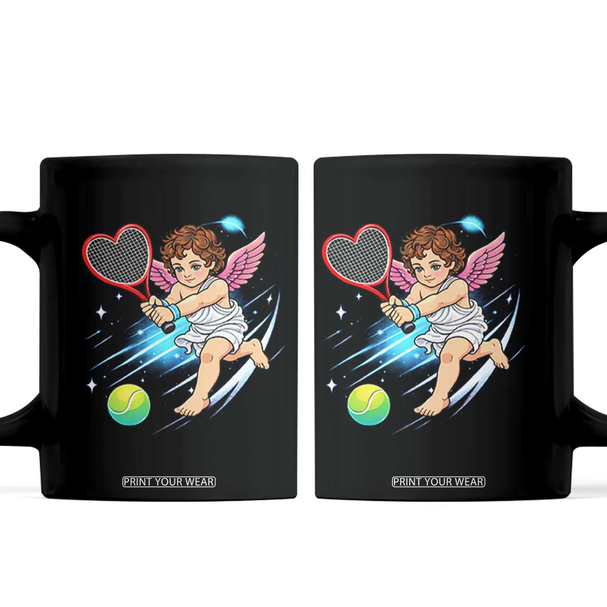 Funny Cupid Tennis Player Coffee Mug Valentines Day Gift TS12 Black Print Your Wear