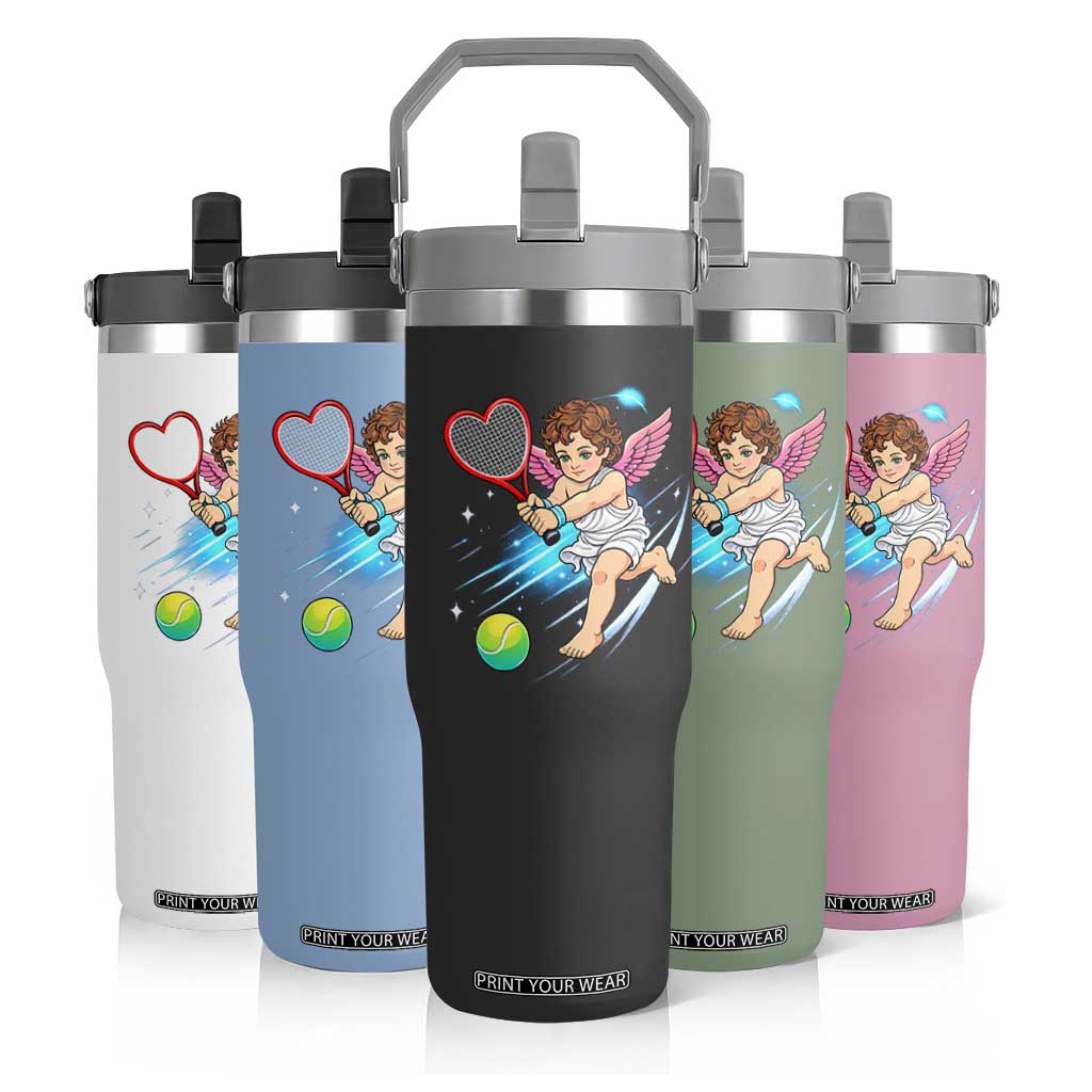 Funny Cupid Tennis Player Flip Straw Tumbler Valentines Day Gift TS12 Print Your Wear