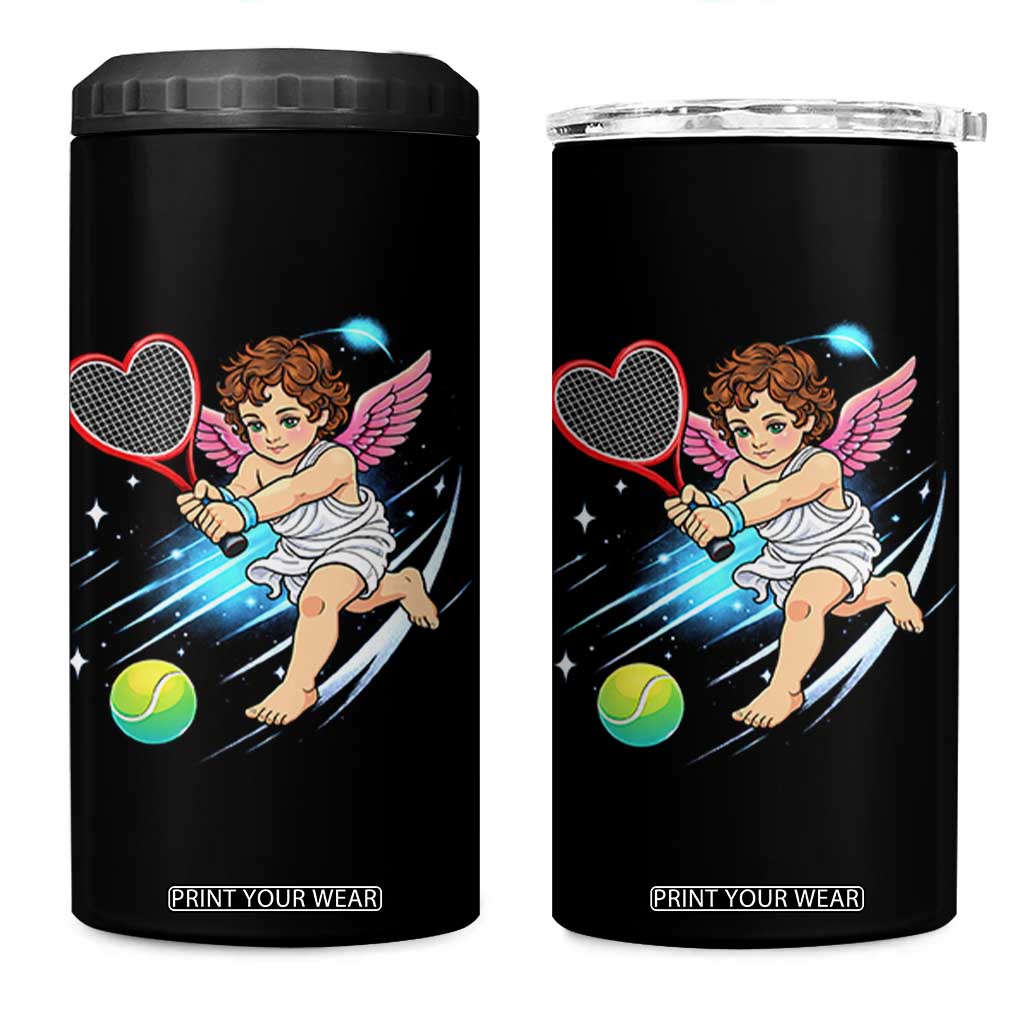 Funny Cupid Tennis Player 4 in 1 Can Cooler Tumbler Valentines Day Gift TS12 One Size: 16 oz Black Print Your Wear