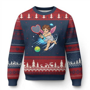 Funny Cupid Tennis Player Ugly Christmas Sweater Valentines Day Gift TS12 Navy Red Print Your Wear