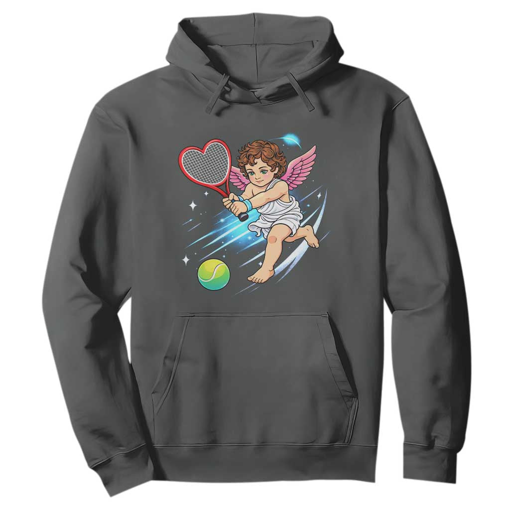Funny Cupid Tennis Player Hoodie Valentines Day Gift TS12 Dark Heather Print Your Wear