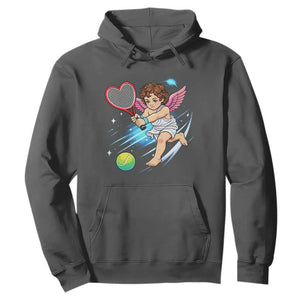 Funny Cupid Tennis Player Hoodie Valentines Day Gift TS12 Dark Heather Print Your Wear