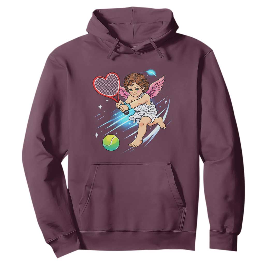 Funny Cupid Tennis Player Hoodie Valentines Day Gift TS12 Maroon Print Your Wear