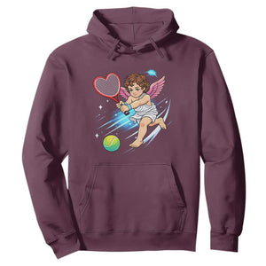 Funny Cupid Tennis Player Hoodie Valentines Day Gift TS12 Maroon Print Your Wear