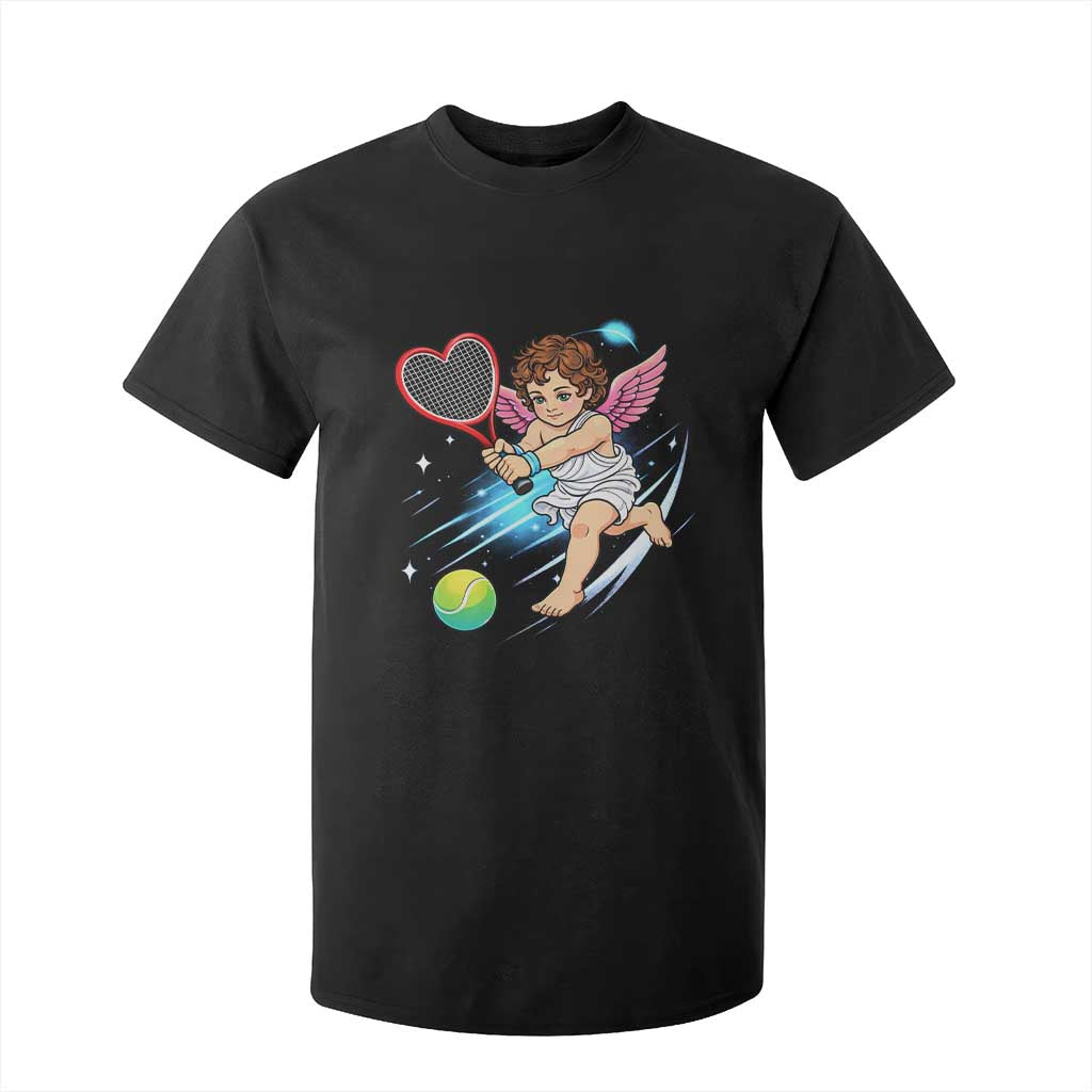 Funny Cupid Tennis Player T Shirt For Kid Valentines Day Gift TS12 Black Print Your Wear