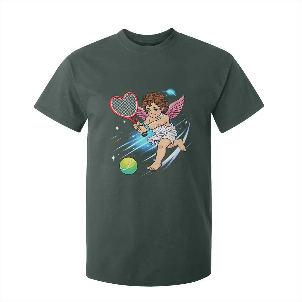Funny Cupid Tennis Player T Shirt For Kid Valentines Day Gift TS12 Dark Forest Green Print Your Wear