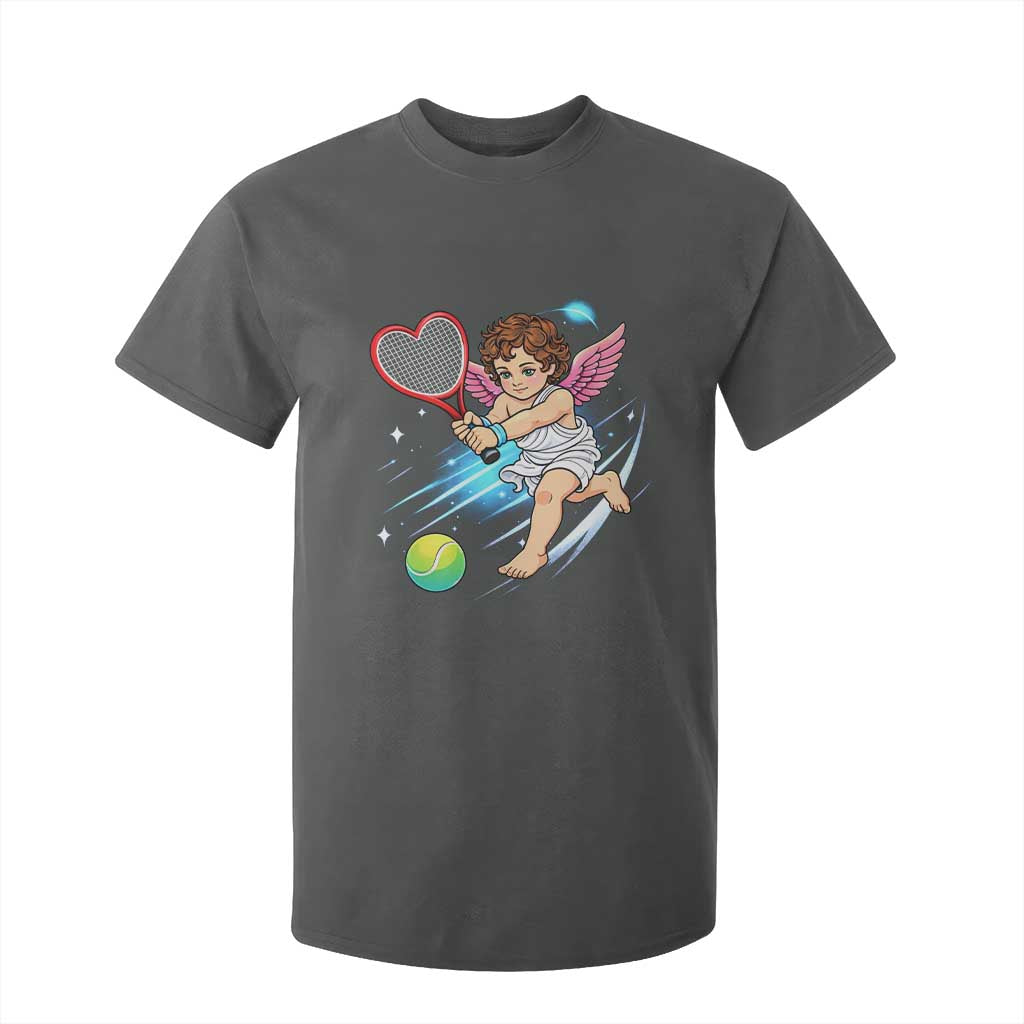 Funny Cupid Tennis Player T Shirt For Kid Valentines Day Gift TS12 Dark Heather Print Your Wear
