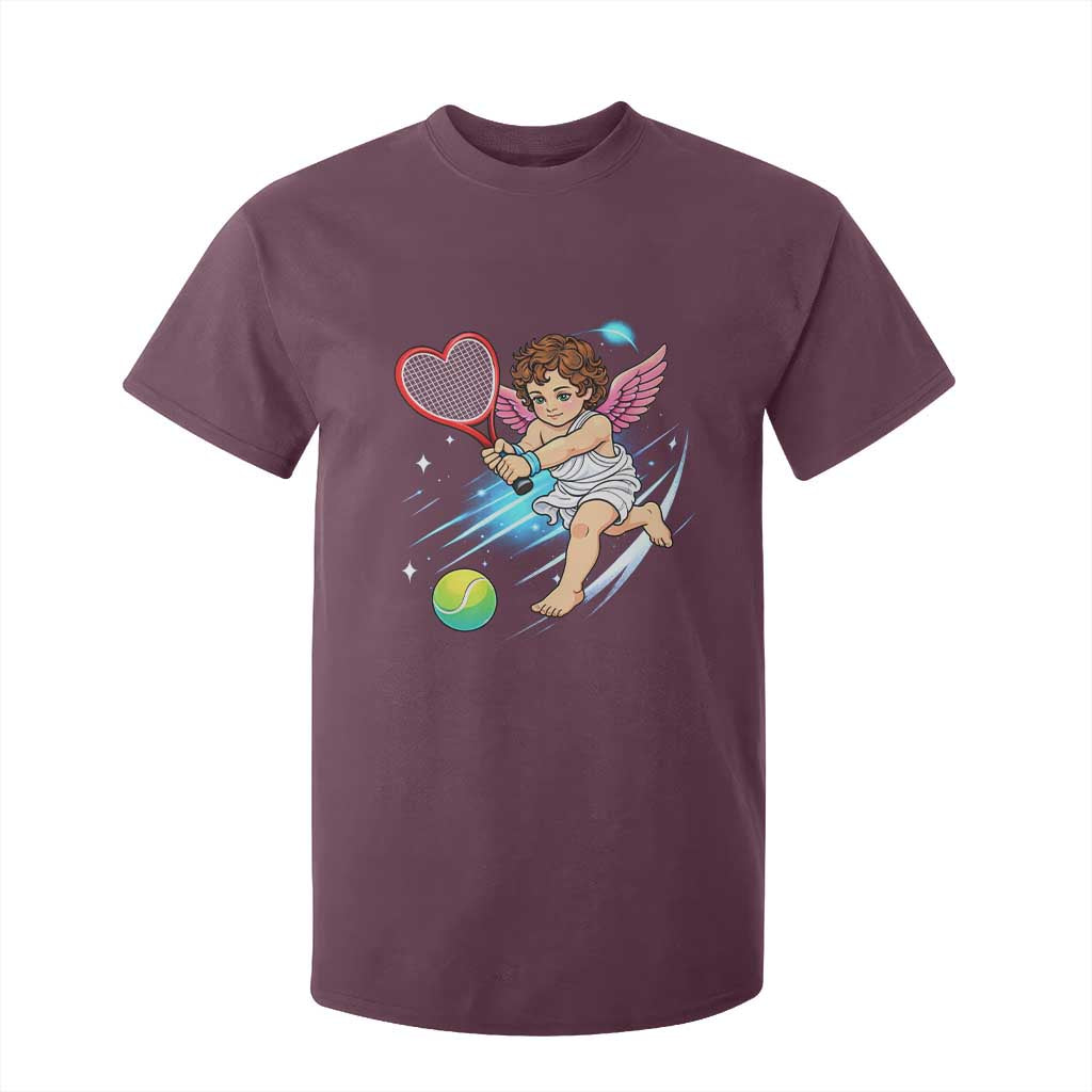 Funny Cupid Tennis Player T Shirt For Kid Valentines Day Gift TS12 Maroon Print Your Wear