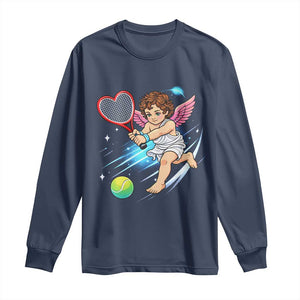 Funny Cupid Tennis Player Long Sleeve Shirt Valentines Day Gift TS12 Navy Print Your Wear