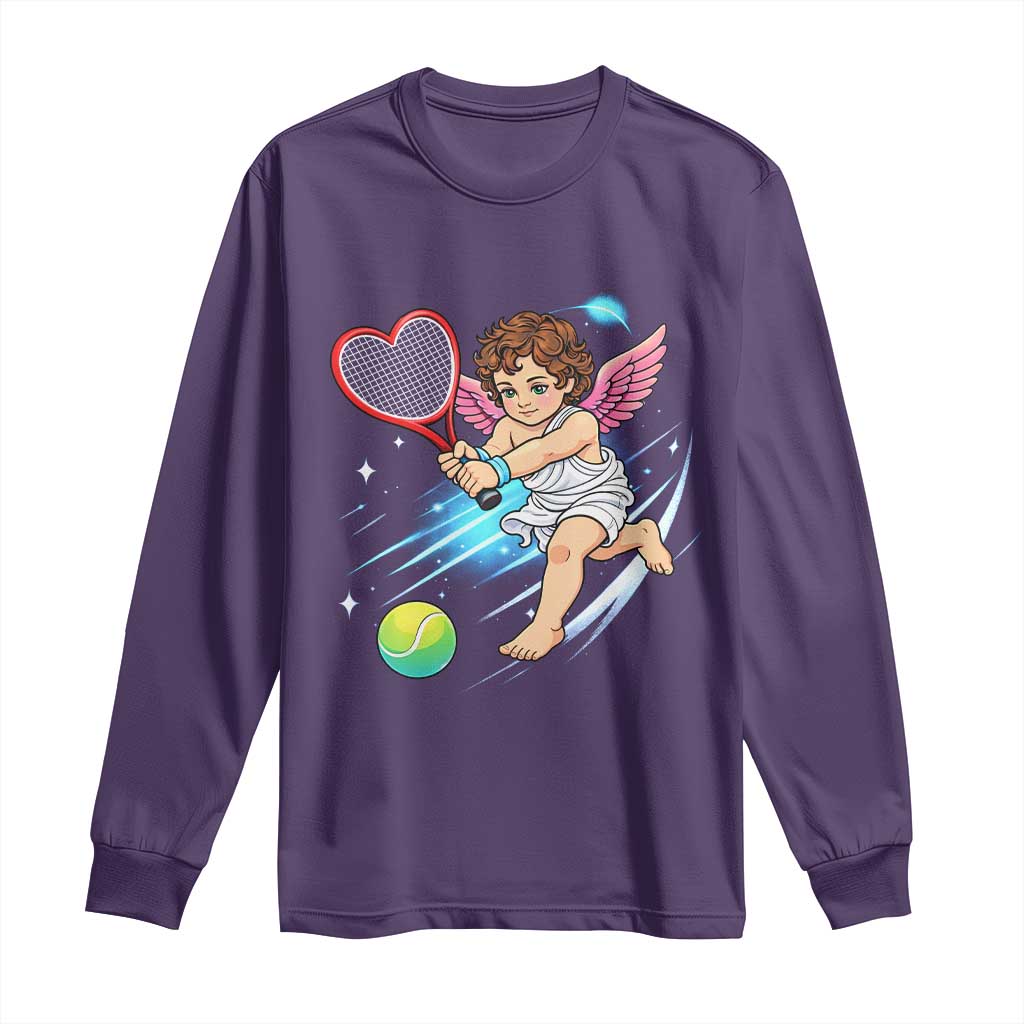 Funny Cupid Tennis Player Long Sleeve Shirt Valentines Day Gift TS12 Purple Print Your Wear