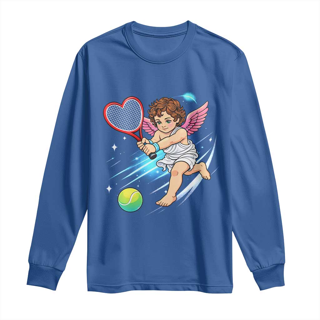 Funny Cupid Tennis Player Long Sleeve Shirt Valentines Day Gift TS12 Royal Blue Print Your Wear