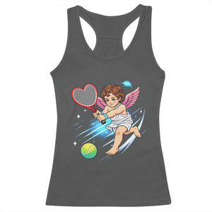 Funny Cupid Tennis Player Racerback Tank Top Valentines Day Gift TS12 Dark Heather Print Your Wear