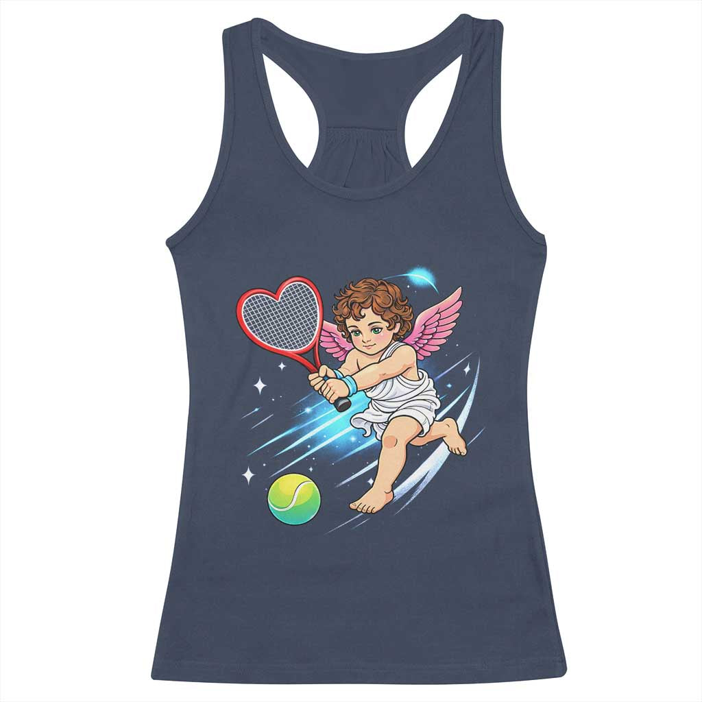 Funny Cupid Tennis Player Racerback Tank Top Valentines Day Gift TS12 Navy Print Your Wear