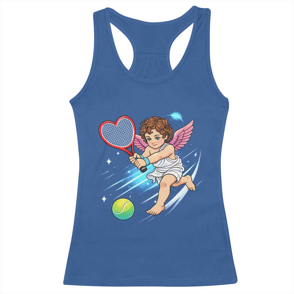 Funny Cupid Tennis Player Racerback Tank Top Valentines Day Gift TS12 Royal Blue Print Your Wear