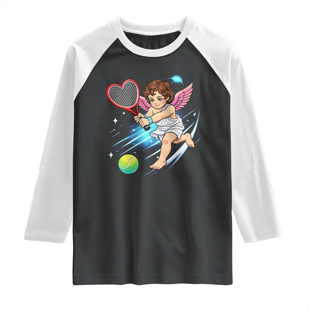 Funny Cupid Tennis Player Raglan Shirt Valentines Day Gift TS12 Black White Print Your Wear