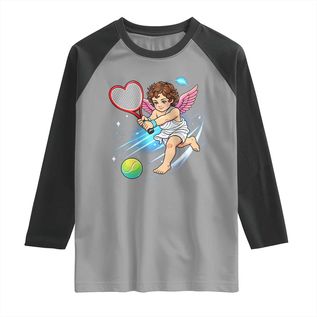 Funny Cupid Tennis Player Raglan Shirt Valentines Day Gift TS12 Sport Gray Black Print Your Wear