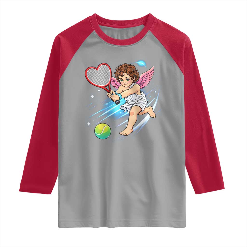 Funny Cupid Tennis Player Raglan Shirt Valentines Day Gift TS12 Sport Gray Red Print Your Wear