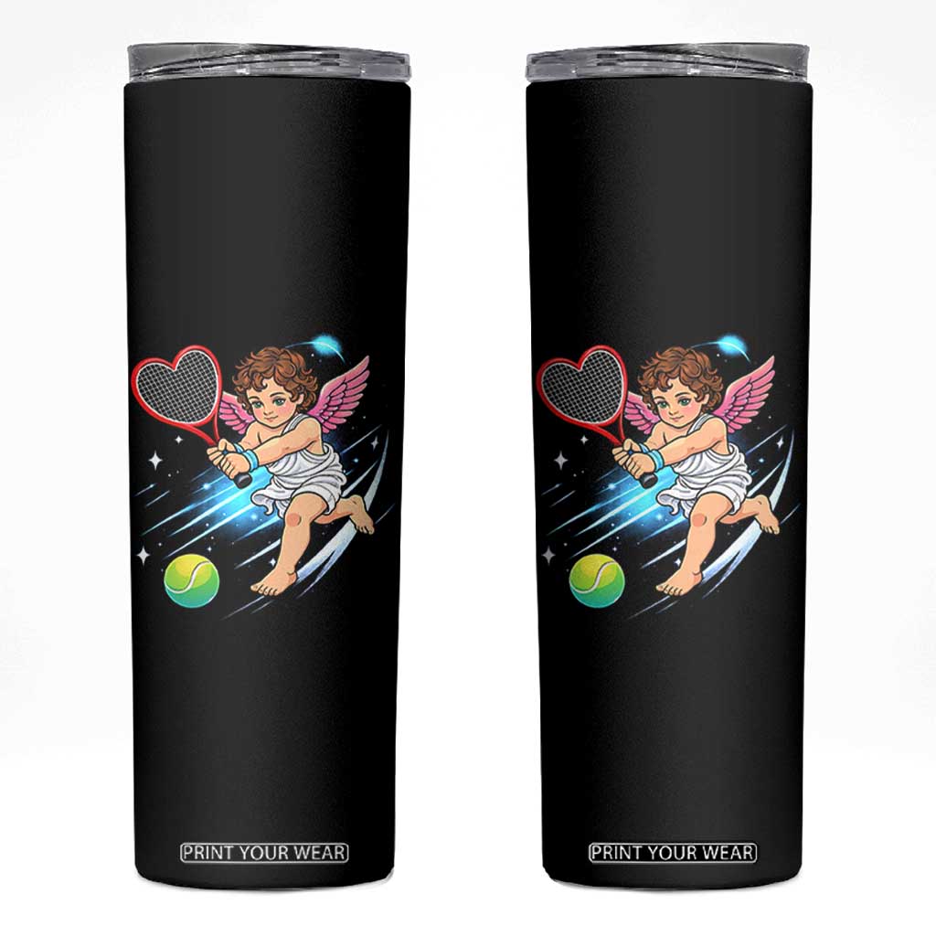 Funny Cupid Tennis Player Skinny Tumbler Valentines Day Gift TS12 Black Print Your Wear