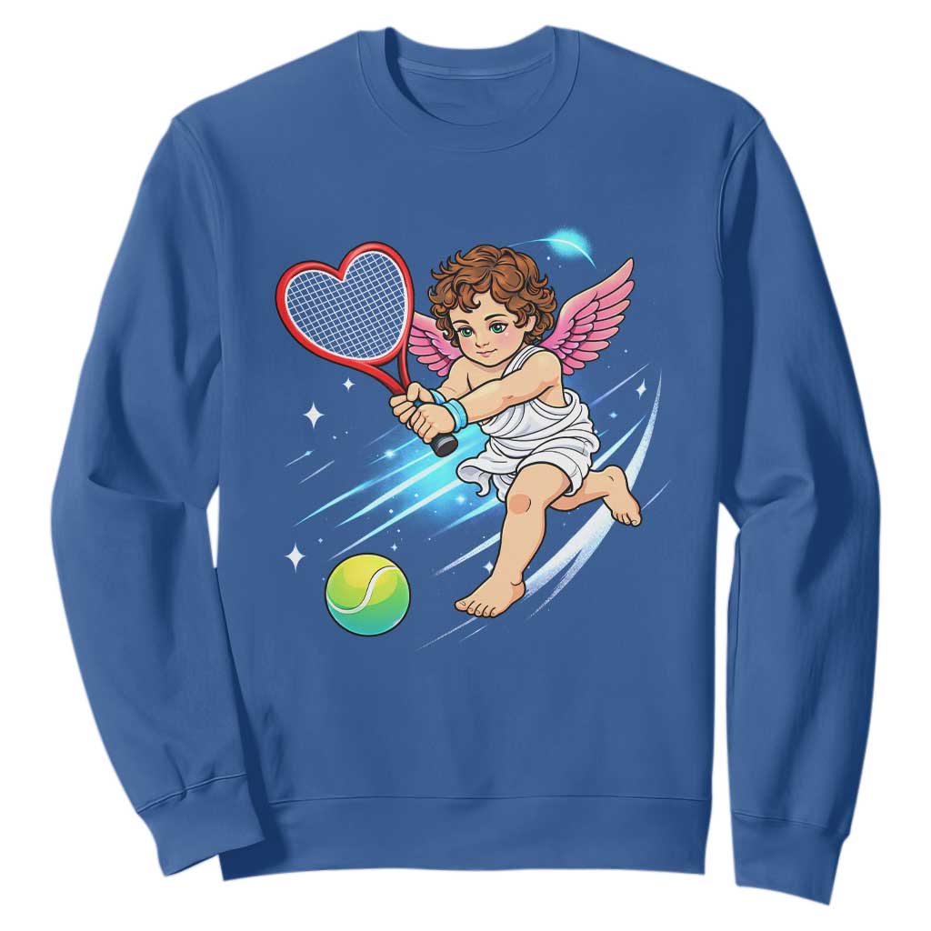 Funny Cupid Tennis Player Sweatshirt Valentines Day Gift TS12 Royal Blue Print Your Wear