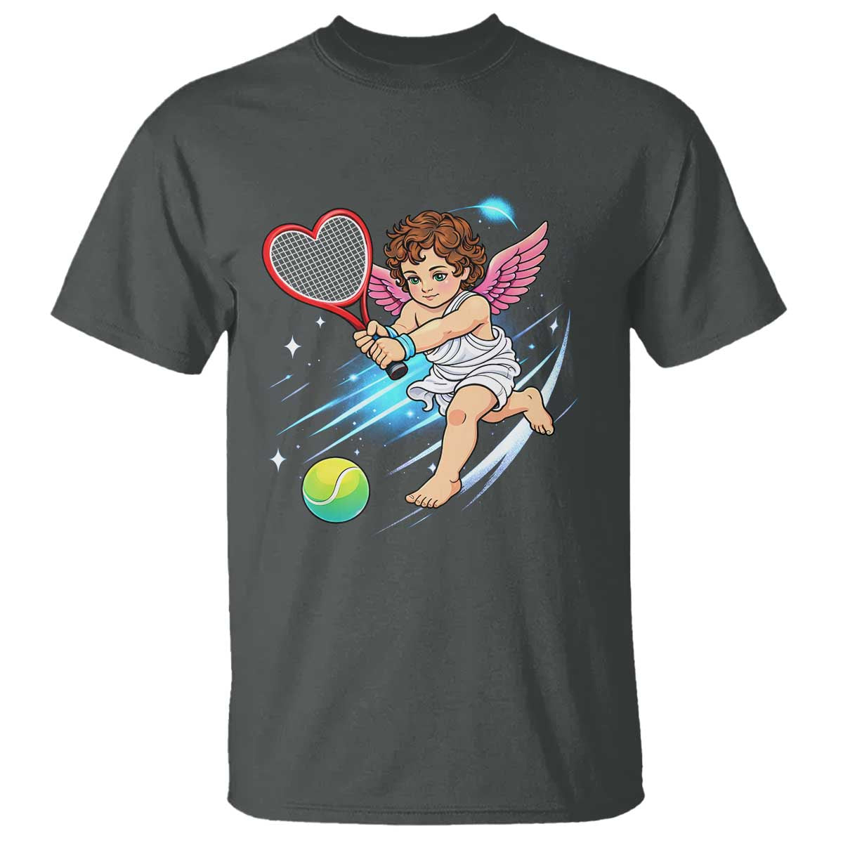 Funny Cupid Tennis Player T Shirt Valentines Day Gift TS12 Dark Heather Print Your Wear
