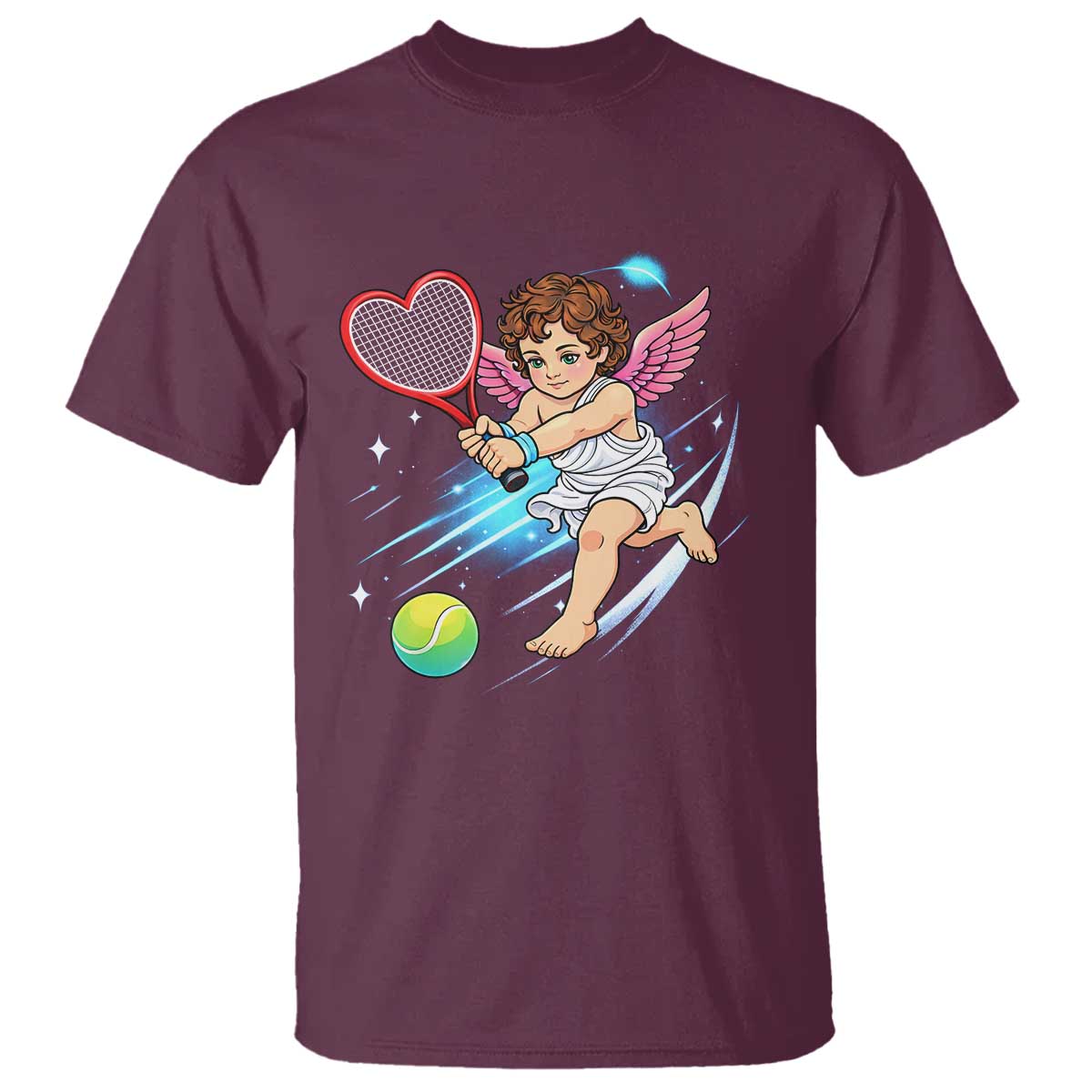Funny Cupid Tennis Player T Shirt Valentines Day Gift TS12 Maroon Print Your Wear