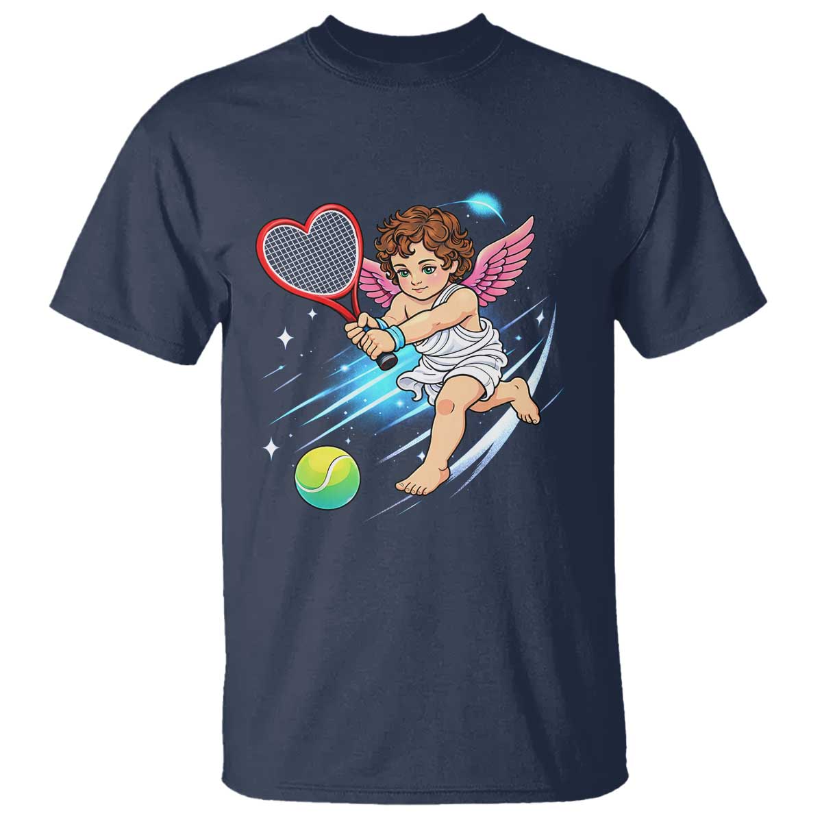 Funny Cupid Tennis Player T Shirt Valentines Day Gift TS12 Navy Print Your Wear