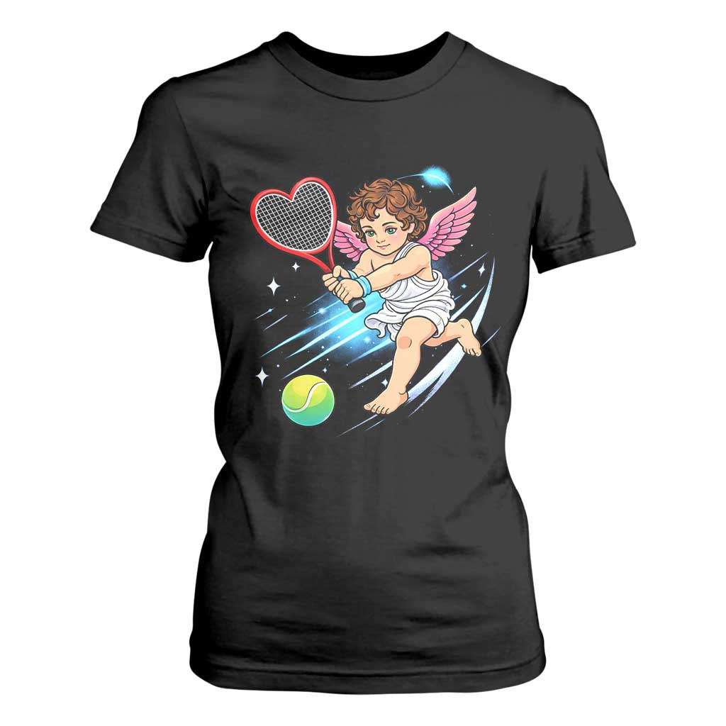 Funny Cupid Tennis Player T Shirt For Women Valentines Day Gift TS12 Black Print Your Wear