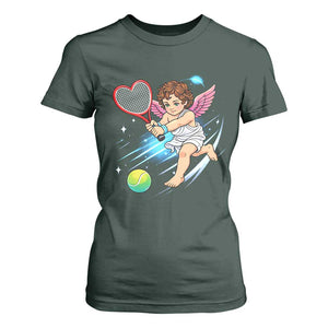 Funny Cupid Tennis Player T Shirt For Women Valentines Day Gift TS12 Dark Forest Green Print Your Wear