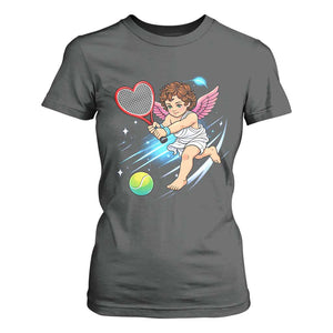 Funny Cupid Tennis Player T Shirt For Women Valentines Day Gift TS12 Dark Heather Print Your Wear