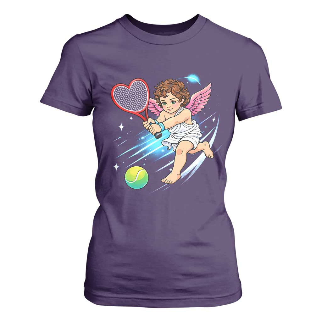 Funny Cupid Tennis Player T Shirt For Women Valentines Day Gift TS12 Purple Print Your Wear
