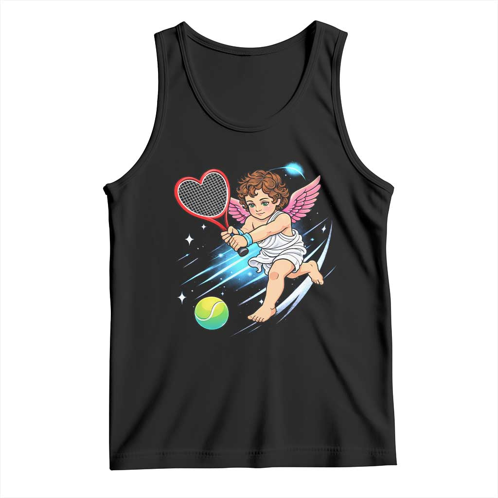 Funny Cupid Tennis Player Tank Top Valentines Day Gift TS12 Black Print Your Wear