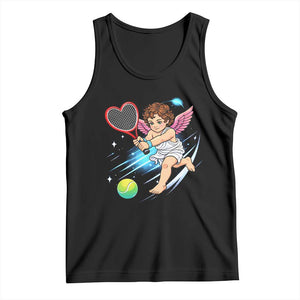 Funny Cupid Tennis Player Tank Top Valentines Day Gift TS12 Black Print Your Wear