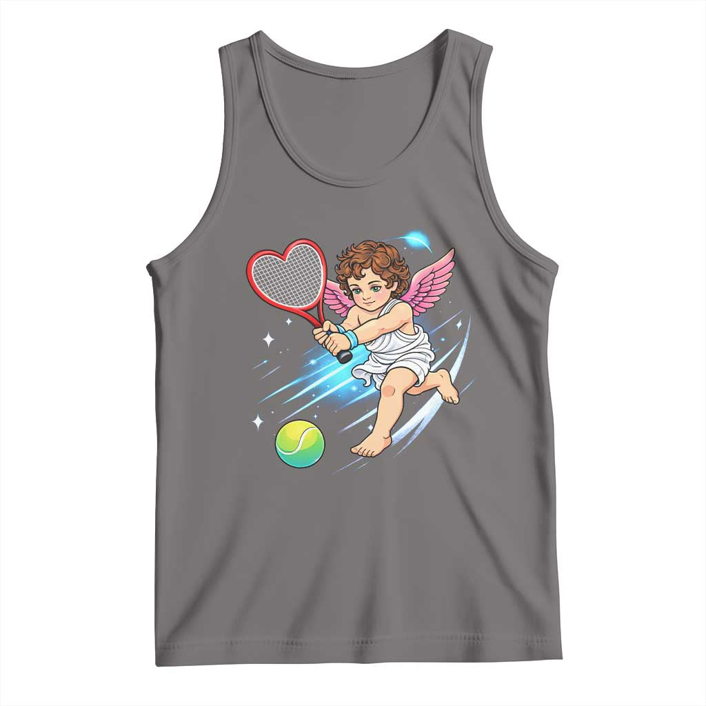 Funny Cupid Tennis Player Tank Top Valentines Day Gift TS12 Deep Heather Print Your Wear