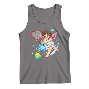 Funny Cupid Tennis Player Tank Top Valentines Day Gift TS12 Deep Heather Print Your Wear
