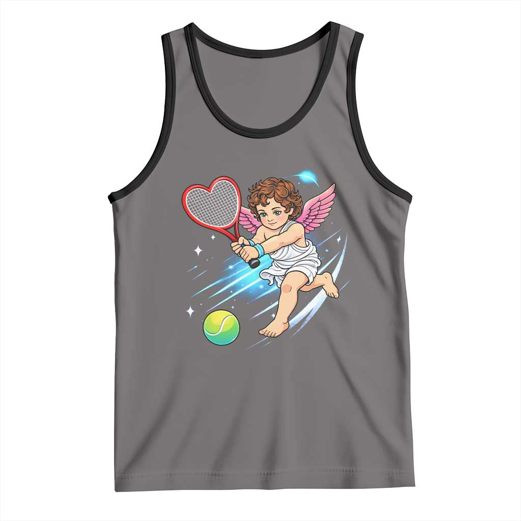 Funny Cupid Tennis Player Tank Top Valentines Day Gift TS12 Deep Heather Black Print Your Wear