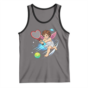 Funny Cupid Tennis Player Tank Top Valentines Day Gift TS12 Deep Heather Black Print Your Wear