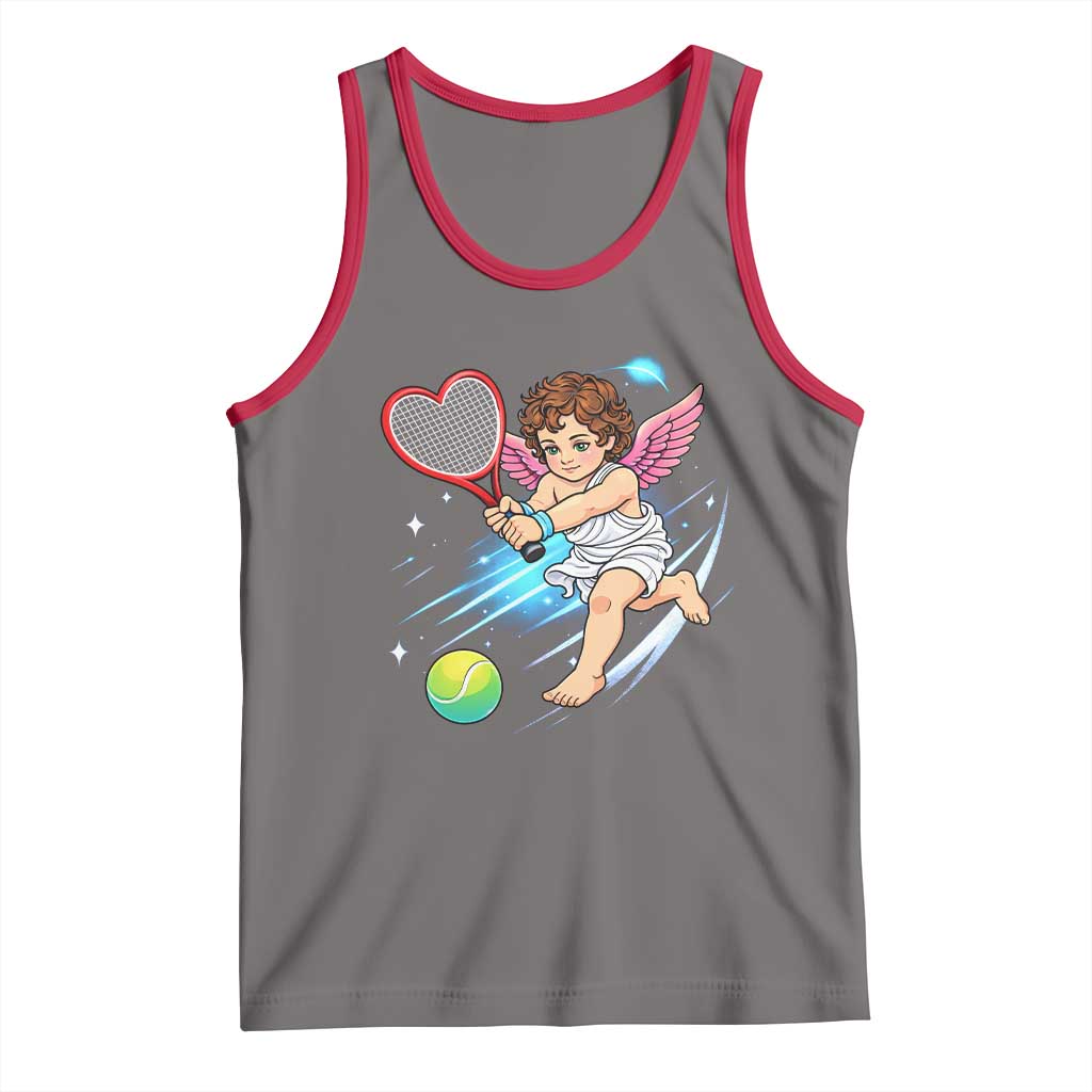 Funny Cupid Tennis Player Tank Top Valentines Day Gift TS12 Deep Heather Red Print Your Wear