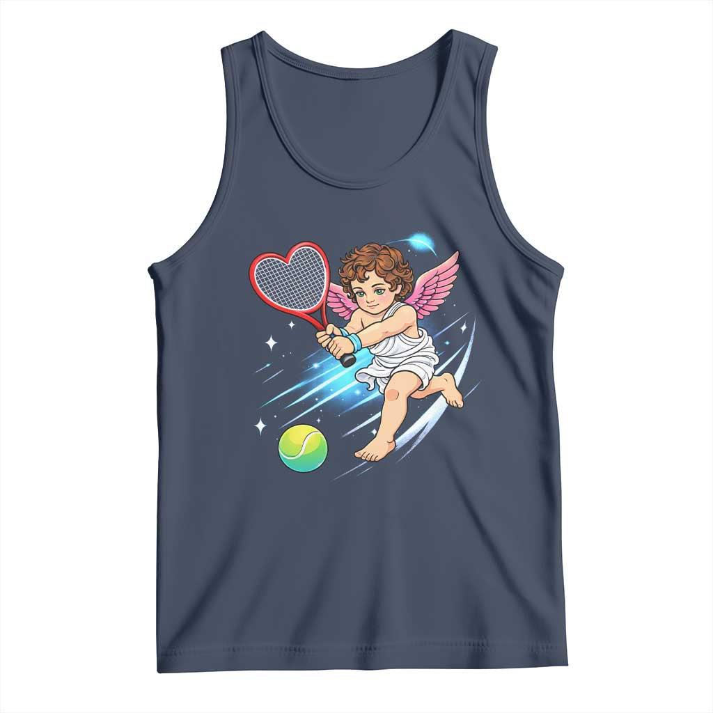 Funny Cupid Tennis Player Tank Top Valentines Day Gift TS12 Navy Print Your Wear